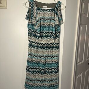 Zigzag Midi Dress - Teal and Gray